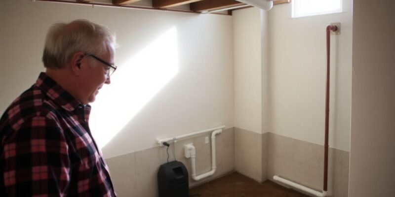Basement with sump pump and sunlight