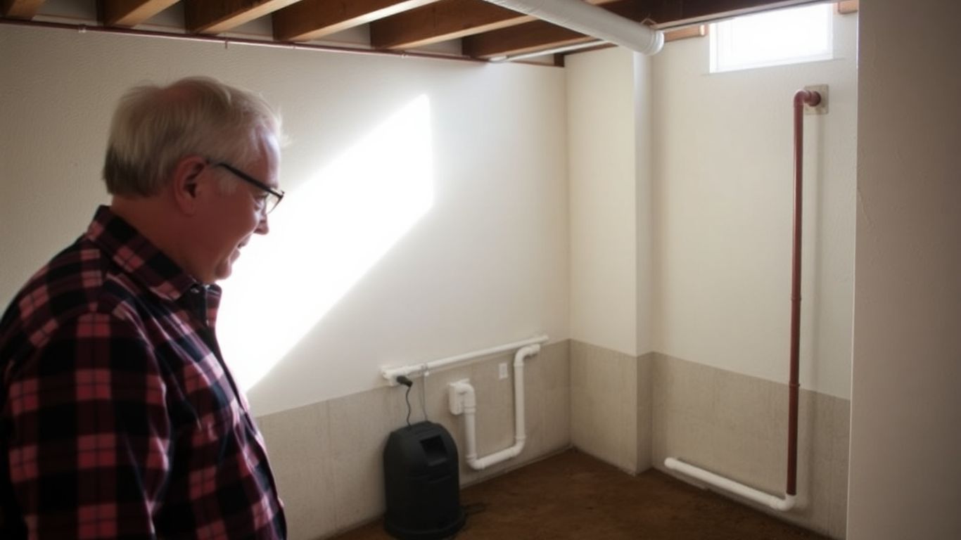 Basement with sump pump and sunlight