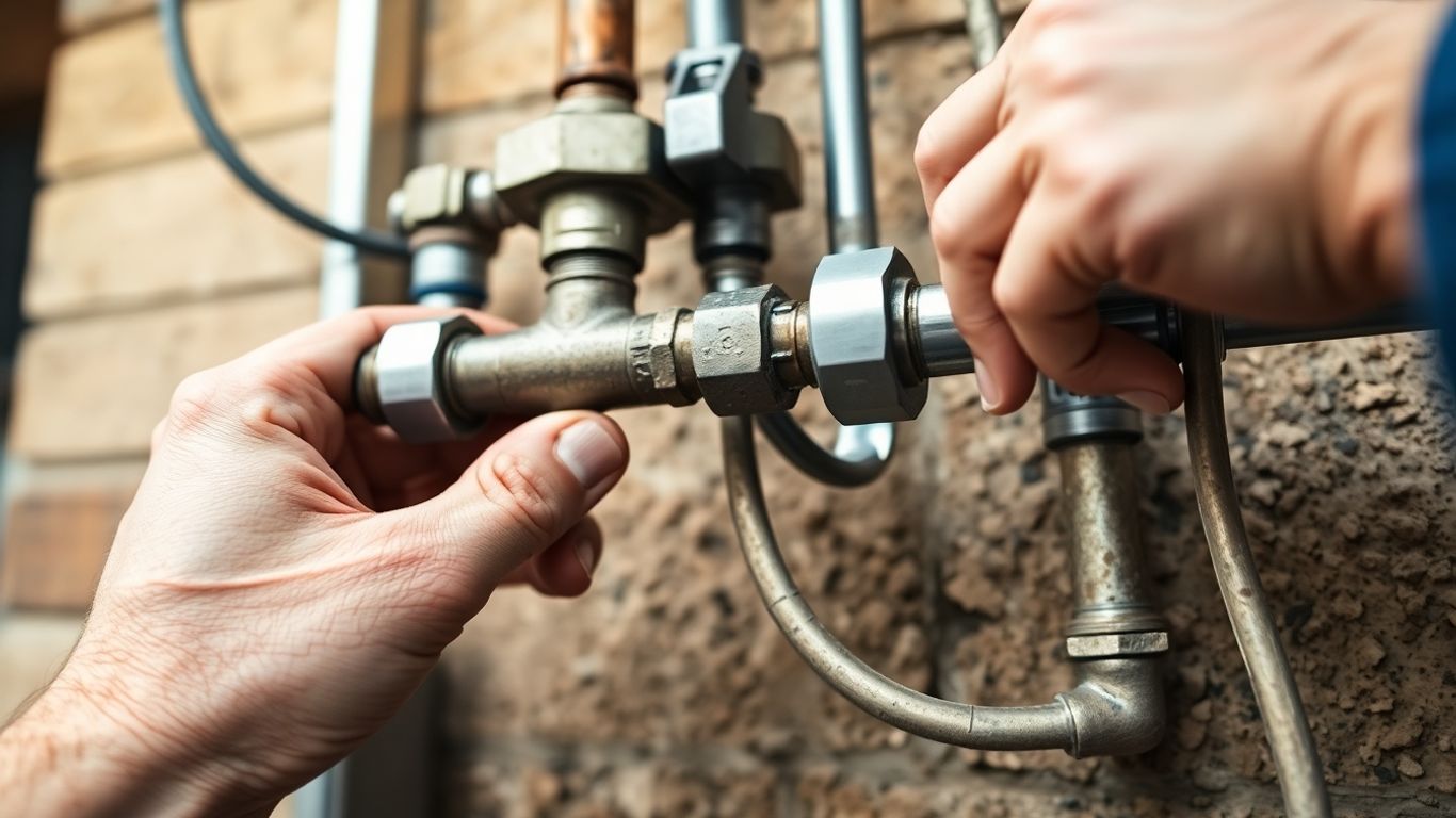 Plumber working on residential water pipes.
