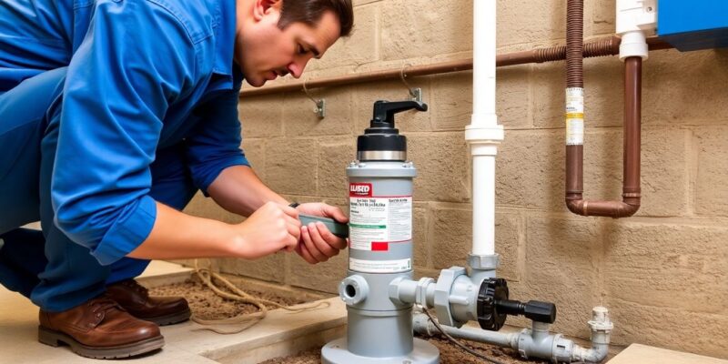 Plumber installing a well pump in a home.
