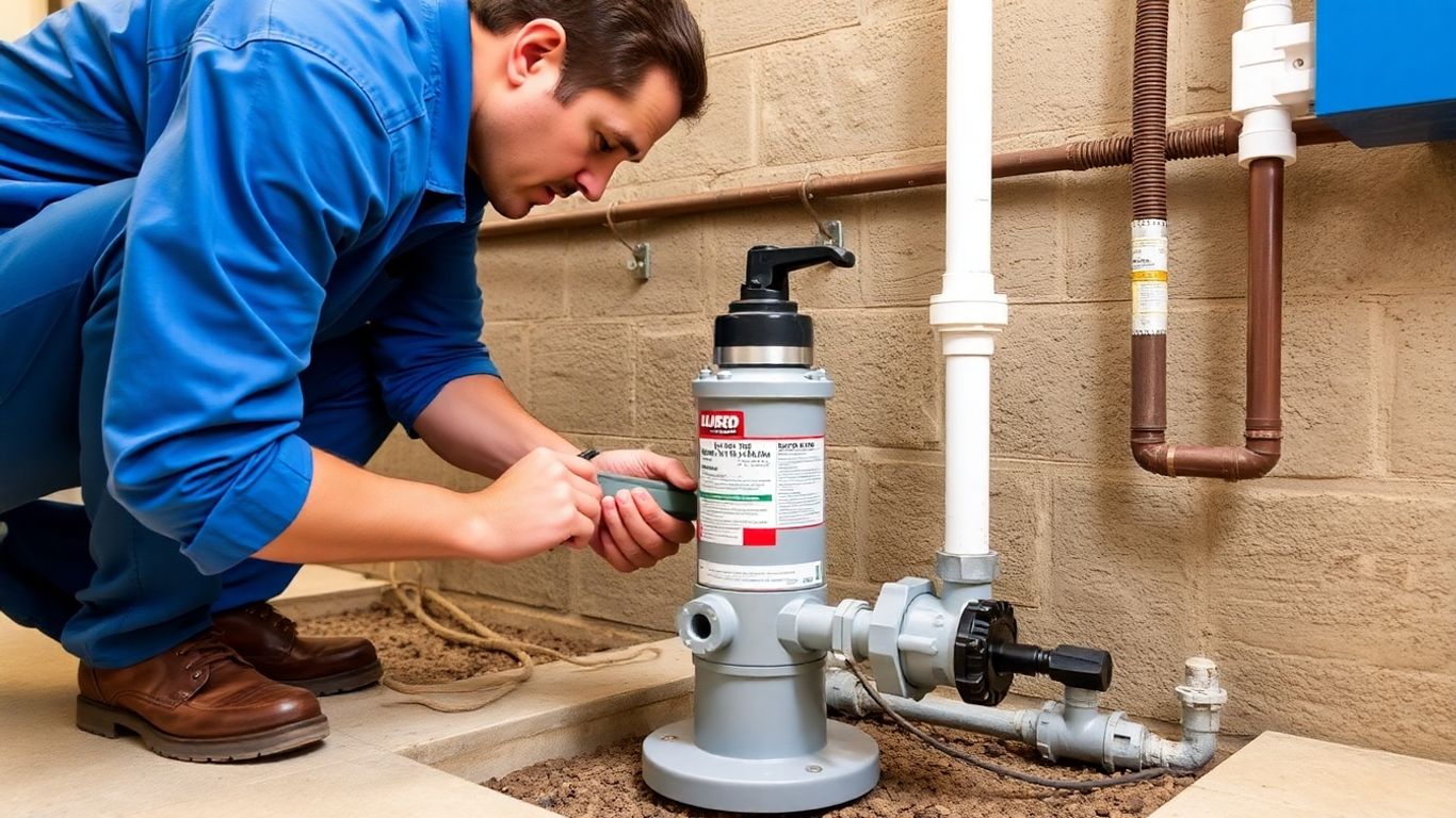 Plumber installing a well pump in a home.