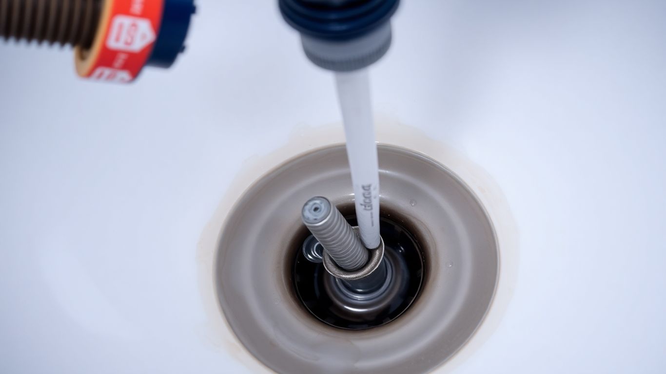 Plumber unclogging a bathroom sink drain.