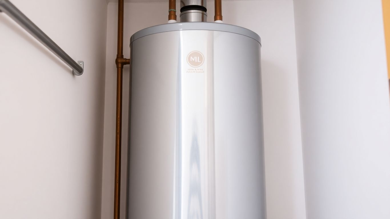 Newly installed hot water tank with copper pipes.