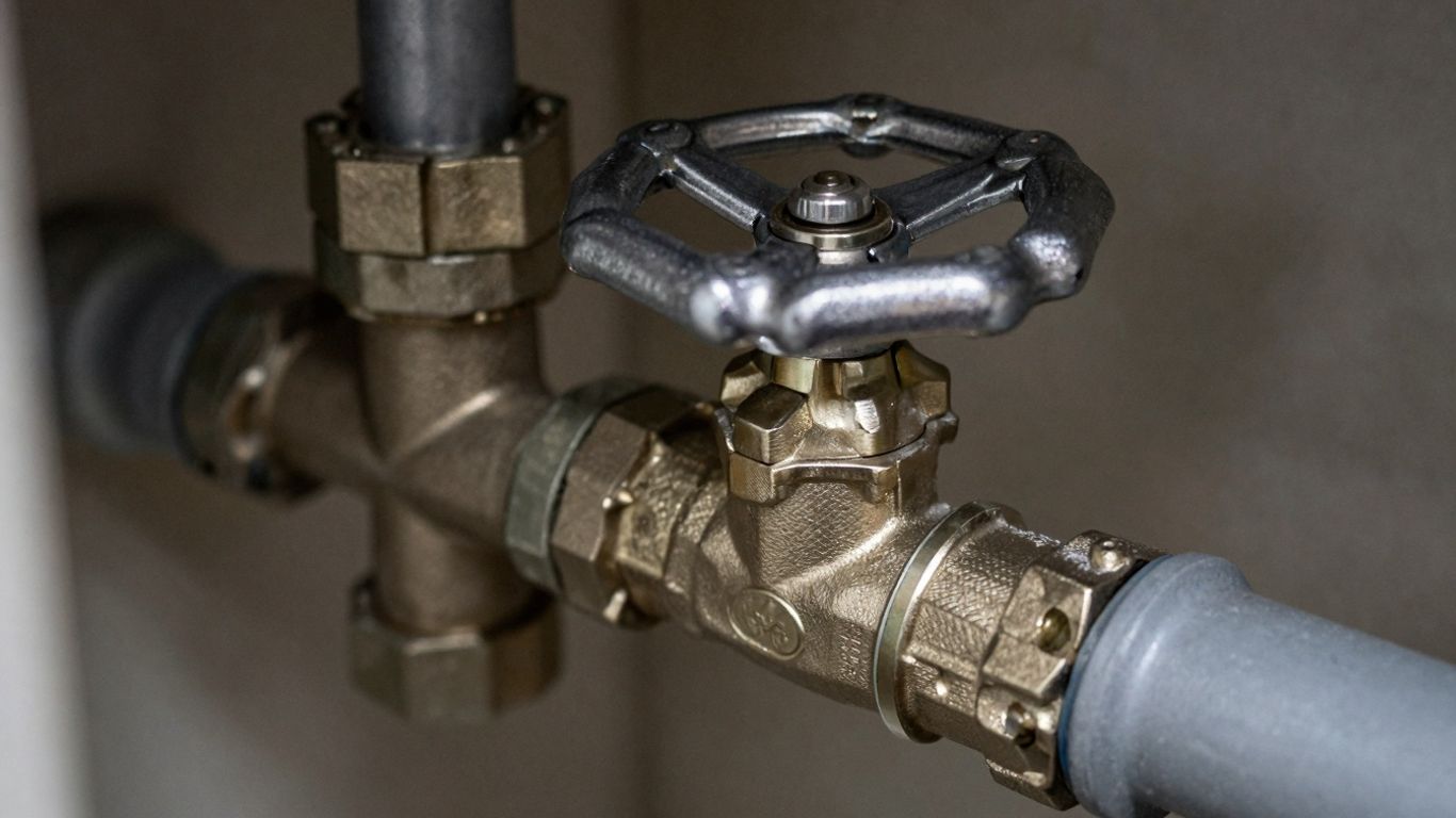 Residential water shutoff valve in plumbing system.
