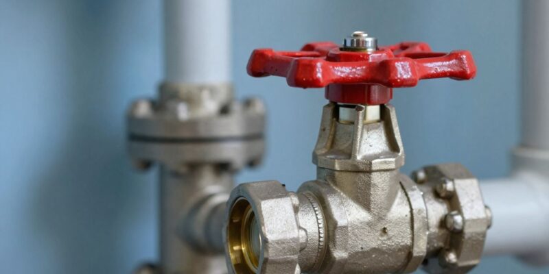 Water shutoff valve in a home plumbing system.