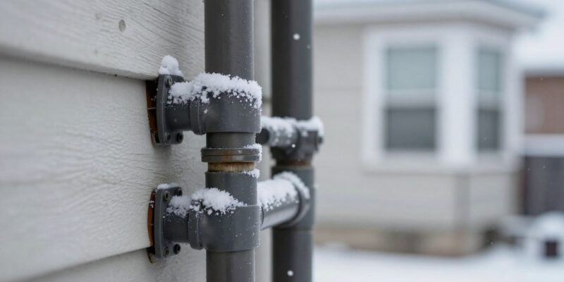 Frozen home plumbing pipes in winter weather.