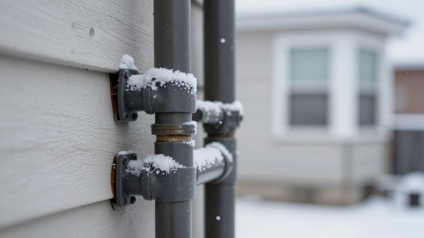 Frozen home plumbing pipes in winter weather.